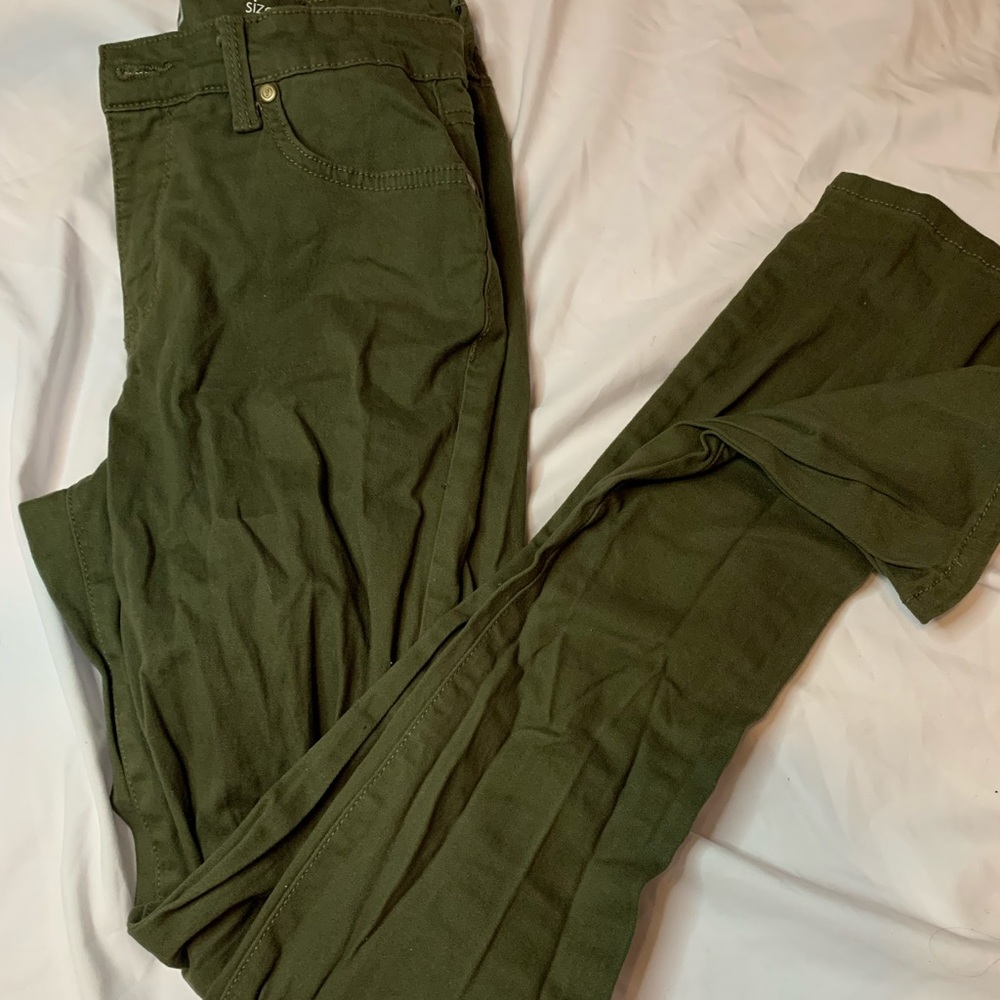 Green straight leg jeans
